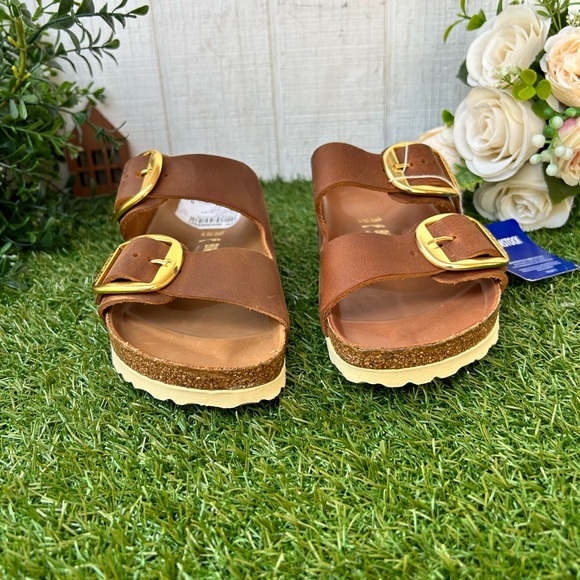 BIRKENSTOCK  Arizona big buckle Cognac by free people EU 38 US 7-7.5  NEW - Picture 10 of 16